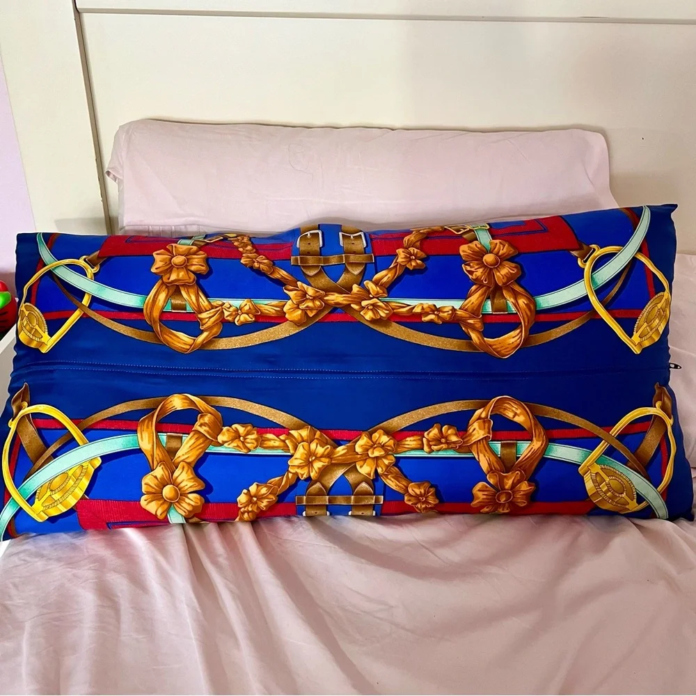 VINTAGE HERMES FRANCE LARGE OVERSIZED SILK CUSTOM MADE PILLOW ONE OF A KIND
